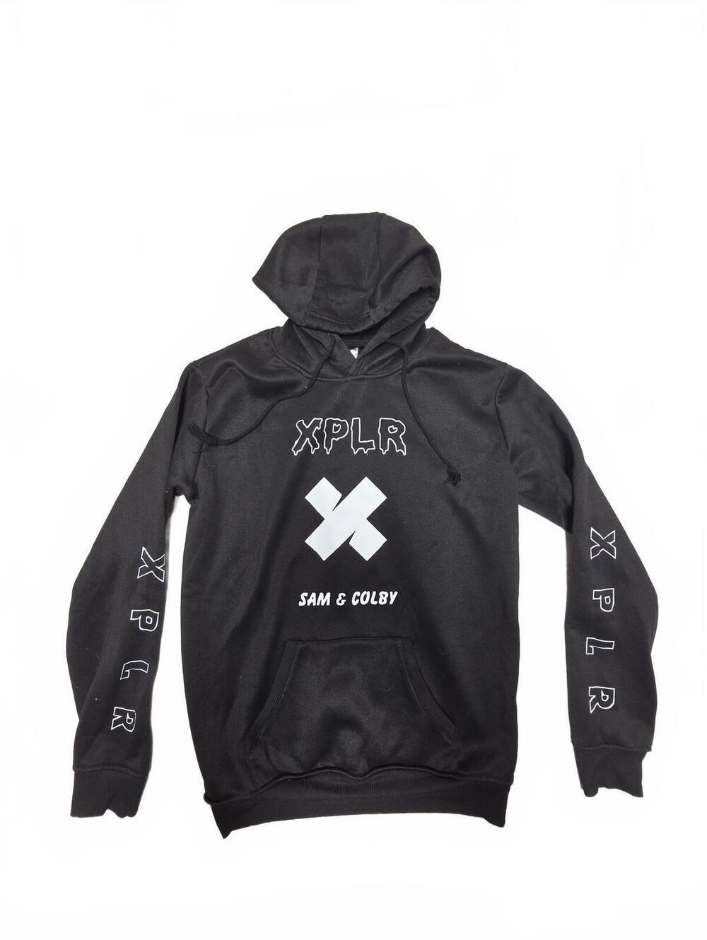 XPLR Sam and Colby Black Graphic Pullover Hoodie Sweatshirt Size S